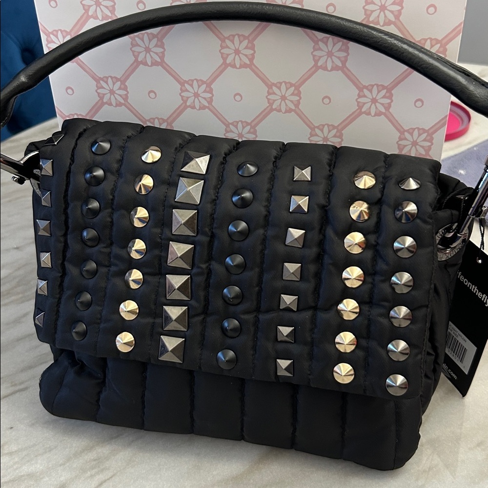 NWT THINK ROYLN Black Studded Shoulder Bag.